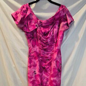 Vintage Sue Leslie Dress Pink Size Small Floral 50-60's